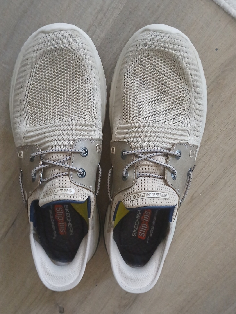 Skechers Men’s Beige Knit Slip-On Sneakers